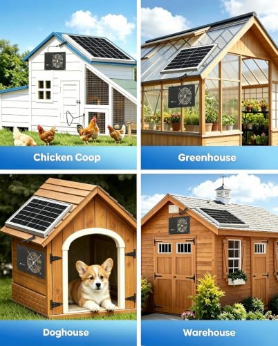 Solar Powered Fan with 15000mAh Battery & Timer for Chicken Coop | Small Solar Exhaust Fan, 25W Quiet, Waterproof, High Airflow for Outdoor, Greenhouse, Sheds,Pet Houses Ventilation Equipment - size: 11 inches