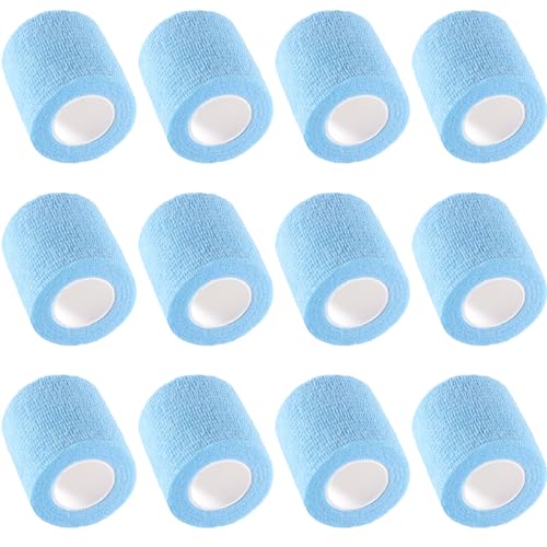 IndigoCase 12 Pack Self Adhesive Bandage Wrap 2 Inch x 5 yd Elastic Tape | SkyBlue Color Elastic Bandage Wrap, Vet Wrap, Small Bandage for Kids, Fingertip, Wrist, Dog, Pets - color: Skyblue, size: 2 Inch - 12 Pack