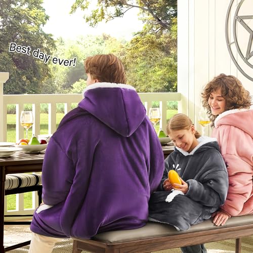 JOYWOO Wearable Blanket Hoodie,Oversized Cat Lovers Sweatshirt Blanket for Adult & Teens,Birthday Gifts for Teen Girls Boys Women 8-12,Cozy Sherpa Sweatshirt Blanket Giant Pocket Gifts,Grey Small - color: Grey, size: Kids