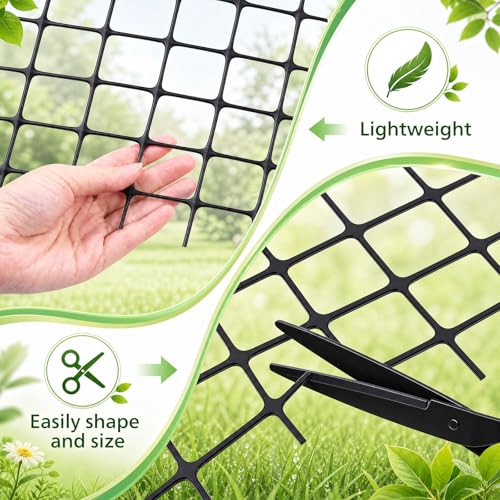 Windyun 2 Rolls 4'x50' Plastic Mesh Fence for Garden | Black HDPE Reusable Mesh Fence Roll,100 ft Coverage Plastic Netting for Garden Yard Backyard Chicken Rabbit Dogs - size: 50 ft
