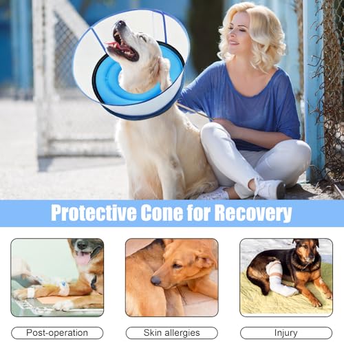 2-in-1 Soft Inflatable Dog Cone Collar Alternative,Dog Collar After Surgery | Dog Cone Collar With Enhanced Anti-Licking Guard Shield,Adjustable Recovery Cones for Medium Small Dogs and Cats,Blue M+ - color: Blue, size: M+(Neck Girth:12"-15")