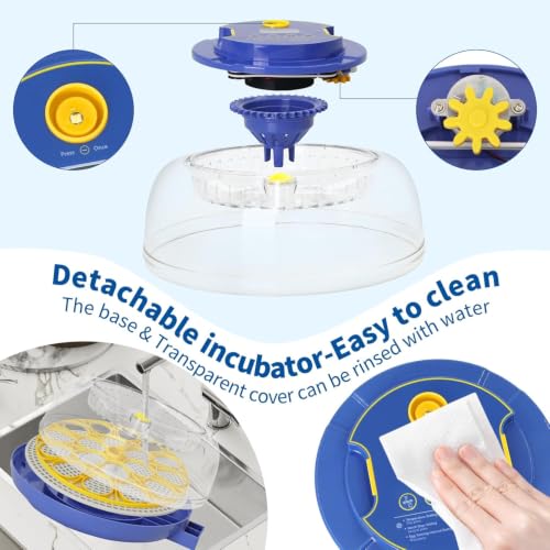 18 Egg Incubator, Automatic Egg Turner with Temperature and Humidity Control,LED Candler,360° Viewing, External Water Bottle Refill, Air Vent, Hatching for Chicken, Duck and Quail