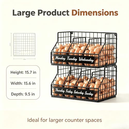 Egg Holder Countertop, Large 2T Chicken Egg Basket for Gathering Fresh Eggs | Egg Storage Organizer with Adjustable 5 Divider & Label, Stackable Wall Mounted Egg Collecting Basket Rack, XXL Black - color: 2T XXL Black