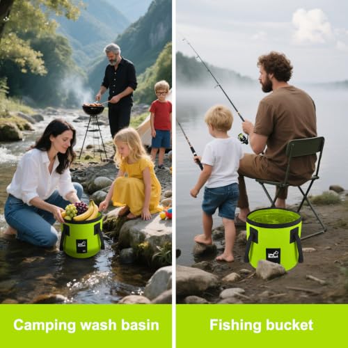 5 Gallon Collapsible Bucket with Handle Car Wash Bucket Cleaning Supplies | Foldable Water Storage Container for Camping Fishing Gardening, Portable Laundry Wash Basin for RV Swamp Emergency Prep Green - color: Lemon Green, size: 20L