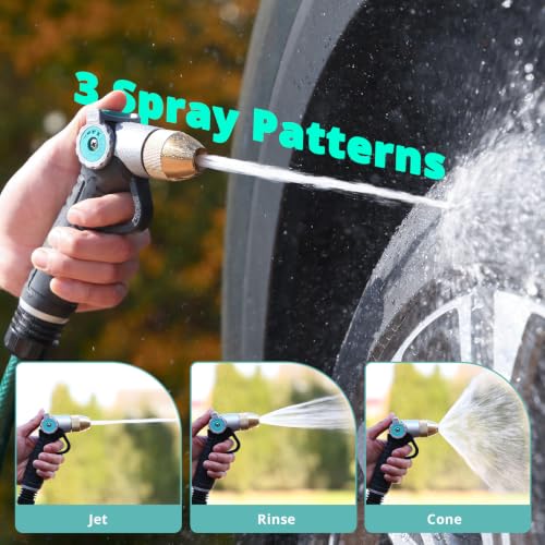 QUOBAS Garden Hose Nozzle Sprayer, Heavy Duty Metal Water Garden Nozzle | Brass Nozzle with Thumb Control, 3 Watering Patterns, Jet Hose Sprayer for Car Wash, Driveway, Patio Cleaning & Garden - size: 7” high pressure nozzle