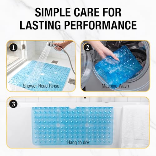 HITSLAM Square Shower Mat 27x27 Inch, Extra Large Non Slip Shower Mats for Inside Shower Stall, Anti Slip Bath Floor Mat with Strong Suction Cups & Drain Holes, Machine Washable, Blue - color: Blue