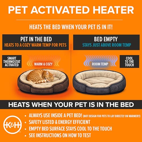 K&H Pet Bed Warmer, Safety Listed, Cat Heating Pad, Medium 20x5.5in Tan | Create Your Own Heated Cat Bed with The K&H Warmer, Waterproof Indoor Heated Warming Pad Insert, Smart Automatic Temperature - size: Medium