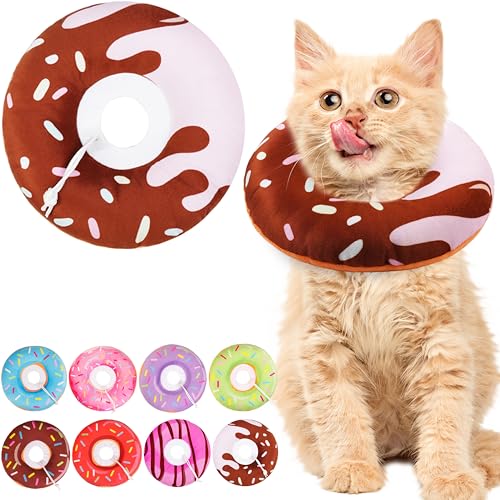 Cat Cone Collar Soft, Cute Cat Donut Collar After Surgery, Adjustable Kitten Recovery Cones to Stop Licking, Lightweight Neck Elizabethan Collars for Cats Kittens (Chocolate, Small) - color: Chocolate, size: Small