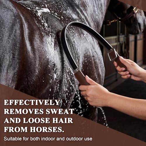 2 in 1 Horse Shedder Scraper with Rubber Edge Stainless Steel Horse Sweat Scraper Metal Dual Sided Equine Deshedding Blade, Grooming Curry Comb Tool for Cat Dog Removing Loose Hair Sweat