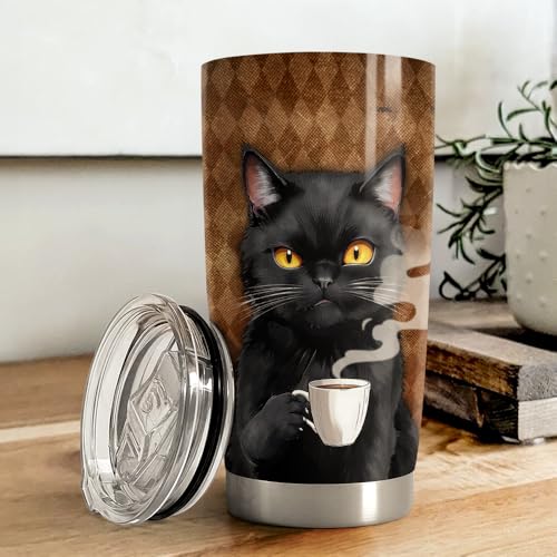 SANDJEST Black Cat Tumbler 20oz Stainless Steel Insulated Coffee Travel Mug Cup for Men Women on Birthday Christmas - color: Black Cat