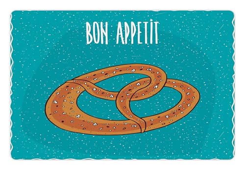 Lunarable Bon Appetit Pet Mat for Food and Water, Pretzel Design Bon Appetit Lettering Hand Drawn Cartoon Food Words, Non-Slip Rubber Mat for Dogs and Cats, 18" X 12", White Brown - color: White Brown