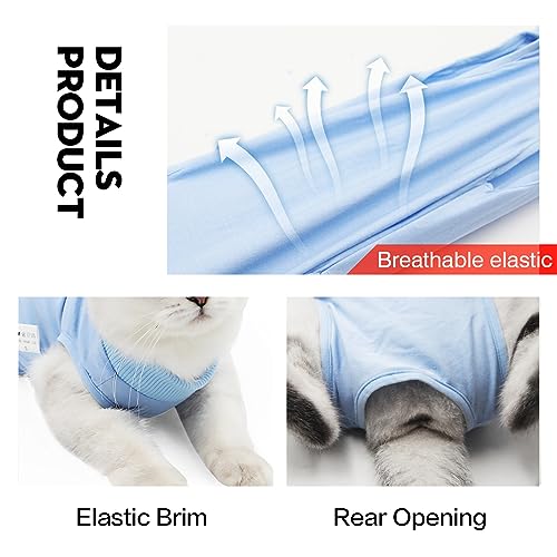 Cat Recovery Suit for Male and Female Surgical Post Surgery Soft Cone Onesie Shirt Clothes Neuter Licking Protective Diapers Outfit Cover Kitten Spay Collar(L, Blue) - color: Blue, size: Large