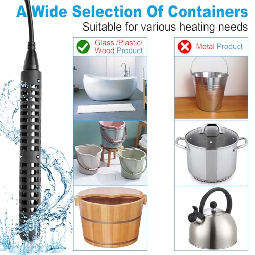 1800W Immersion Water Heater 120V, Portable Submersible Heater with GFCI | Submersible Electric Heater Stainless Steel 316L with Digital LCD Thermometer for 26 Galons Bucket Bath Tub Stock Tank Heater - size: 120V