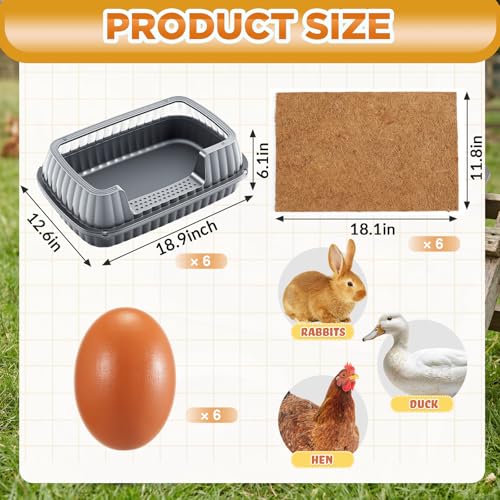 Gisafai 6 Sets Washable Plastic Chicken Nesting Box Set for Laying Eggs, 6 Pcs Plastic Nest Boxes with Coconut Fiber Pads and Wooden Fake Eggs, Portable Egg Laying Collection for Backyard Coops