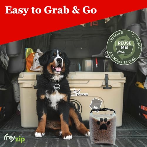 (re) zip Pet Food Storage Bag & Kibble Carrier, 14-Cup Roll Top, Black | Water-resistant, BPA-free, food-grade. Travel bag for camping, boarding and weekend getaways. Holds up to 5 lbs of kibble. - color: Black, size: 14 Cup