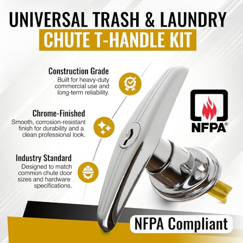 Trash Chute T Handles and Laundry Chute Door Latch kit with V Spindle for Bottom & Side hinged Doors. Compatible Handle Hardware Parts