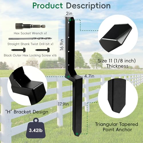 2 Pack Fence Post Repair Kits with Strong One-Piece Steel Anchor & Stakes | Quick Fix Broken/Leaning Wood Posts Support, Heavy Duty Double-Layer Thickened Fence Post Anchors with Rustproof Coating - color: Black-2pack