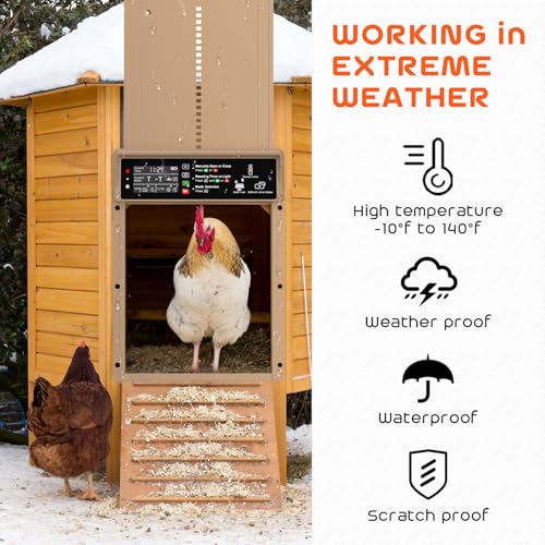 Asfrost Automatic Chicken Coop Door Solar Powered Automatic Chicken Door with Timer & Light Sensor, Anti-Pinch, Durable Aluminum Auto Chicken Door, Charge with 7W Solar Panel & USB - Brown - color: Brown