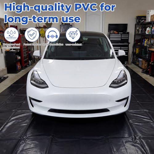 Garage Floor Mat 9.84 x 19.68 FT, Large Waterproof PVC Parking Mat for Car SUV Truck, Trimmable Garage Floor Protector for Snow Mud Oil, Non-Slip Under Car Pad Easy to Clean, Black