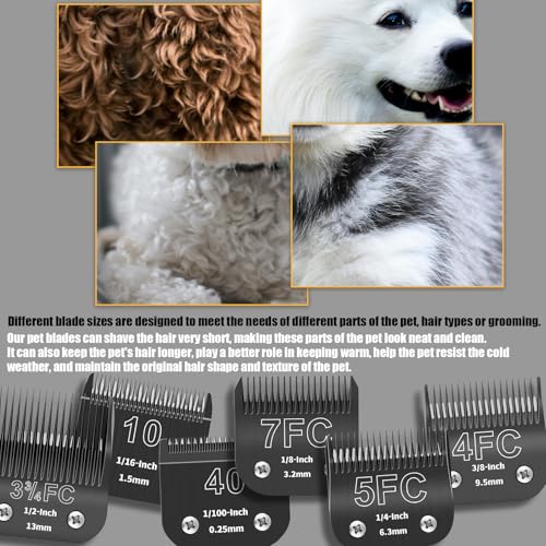 6 Packs Detachable Dog Grooming Steel Blades,Compatible with Andis,Oster A5,Wahl KM-10 Series,Cutting Length 1/100" to 1/2"(10+40+7FC+5FC+4FC+3-3/4FC-black) - size: 6 Pack-0.25 to 13mm