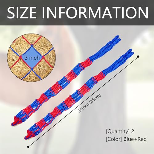 2 Pcs Slow Feed Hay Net for Horses, 34 Inch Hay Bags, Blue | For Horses/Sheep/Goat, Regulate Feeding Hanging Hay Nets for Horses Stable,Trailer,Stall Paddock - size: Blue
