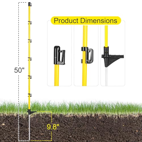 50 Inches Fiberglass Step in Electric Fence Posts,Temporary Fence Stakes for Cows,Sheep and Animals Fence,Snow Fence, Garden Protection,Portable Fence Ideal for Electric Fencing-20 Posts - style: 50Inch-20 Pack