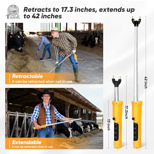 Retractable Cattle Prod, Livestock Prod with LED Light, Waterproof Animal Herding Tool for Cattle, Pigs and Goats, Heavy Duty Livestock Management(42in)