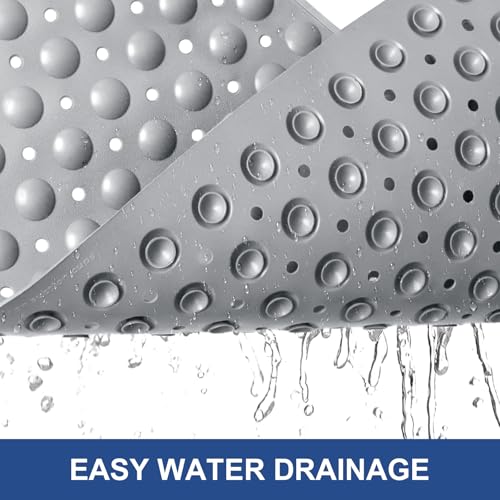 Shower Mat Non Slip: 34" x 23" Large Shower Mats for Inside Shower - Soft TPE Cuttable Anti Slip Shower Stall Mat with Drain Holes and Suction Cups - color: Gray, size: 34" x 23" (Rectangular)
