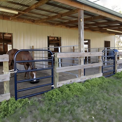 4 ft W x 50 in H Farm Gate, 6-Bar Steel Livestock Gate for Horse & Cattle | Heavy-duty horse gate and cattle gate with 6-bar steel tubing, chain latch and animal-safe spacing for farms and corrals.