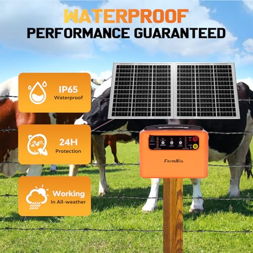 24H Solar Electric Fence Charger, 30 Miles Solar Fence Energizer | 6-12KV Adjustable Output, 1.5J Solar Charger, 15W Solar Powered Electric Fence Kit, for Farm, Livestock, Predator Protection