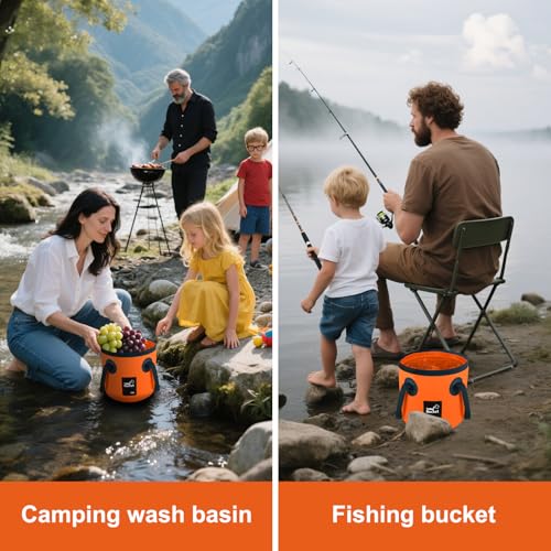 Car Wash Bucket 3.2 Gallon, Collapsible Bucket for Cleaning, Fishing Bucket with Handle for Car Washing, Traveling, Beach, Portable Wash Basin for Cleaning Supplies RV Essentials and Outdoor Camping - color: Orange, size: 12L