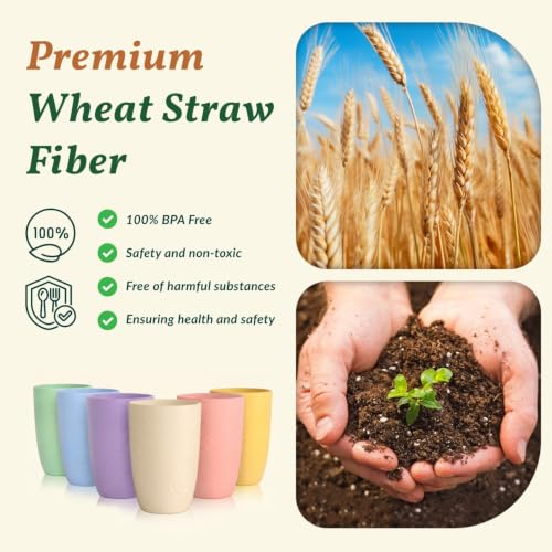 Homienly Wheat Straw Cups Lightweight Drinking Glasses Unbreakable Plastic Tumblers Dishwasher & Microwave Safe Plastic Cups for Kitchen, Travel, Camping, 12oz Reusable Cup Set (6 PCS, Multilight) - color: Multilight, size: 12 Ounces
