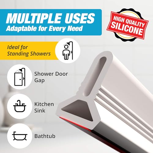 39" White Shower Threshold Water Dam Barrier, 1.5" Tall Water Stopper Strip | Flexible 1.5-inch-tall door seal helps contain splashes, block leaks and keep bathroom floors dry around walk-in showers - color: White, style: 39 In