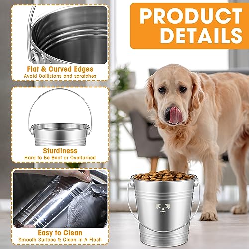 Hicarer 4 Pcs 2 Quart Stainless Steel Dog Water Bucket, Heavy Duty Stainless Steel Bucket Water Pails for Dogs Pets, Kennels Farms Fences, Silver - size: 2 Quart