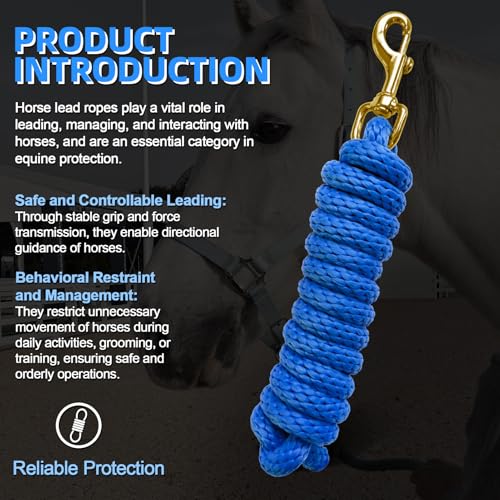 5/8" x 8' Nylon Horse Lead Rope (Royal Blue) | Durable nylon material, cast iron hardware, ideal for daily use, training and showing. - color: Royal Blue