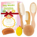6 Piece Baby Hair Brush & Comb Set, Natural Bamboo & Goat Bristle for Cradle Cap Care, Newborn to Toddler Grooming Kit with Silicone Scrubbers for Scalp Massage