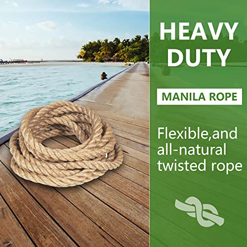 Twisted Manila Rope 1-1/2 in x 50 ft Natural Thick Hemp Rope for Railing Docks Tug of War Decorating Crafts Nautical Landscaping Swing Hammock - size: 1-1/2inch x 50feet