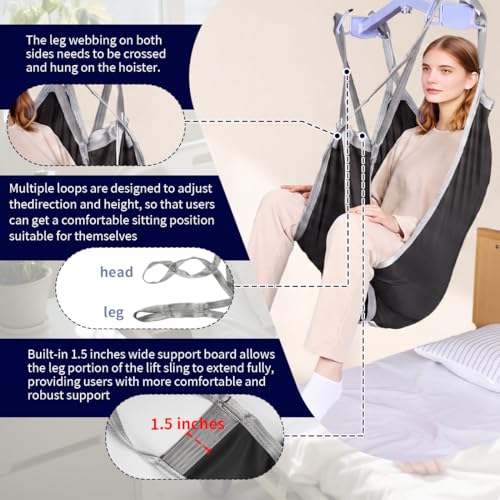 EZ Assistive Patient Lift Divided Leg Sling with Lower Back, Lift Sling for Transfer and Positioning and Lifting, 500lb Weight Capacity (Large-Black) - size: Large-Black