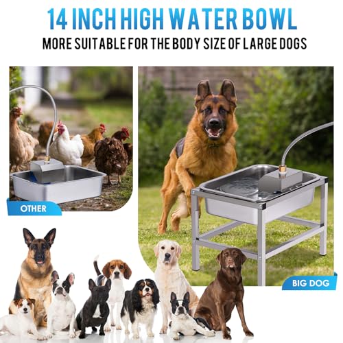 3Gal Automatic Dog Water Bowl Dispenser for Large Dogs Outdoor | Elevated Dog Water Bowl with Stand, Stainless Steel Pet waterer with Float Valve for Large Breed, Reduces Neck Pressure