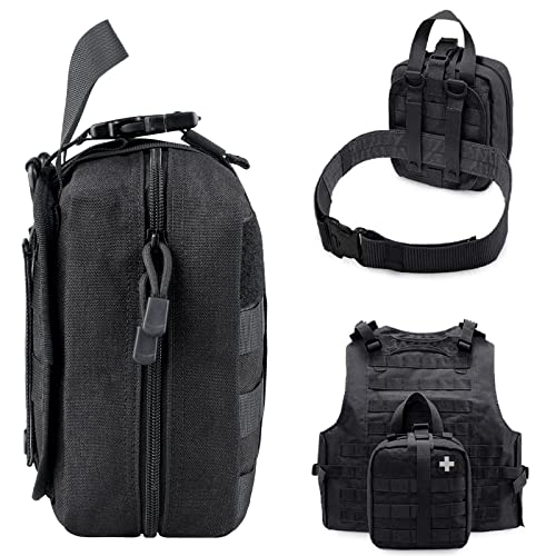 LIVANS 1000D First Aid Bag Empty, Medical Ifak Pouch for Emergency & EMT | Molle Compatible, Rip-Away & Quick-Release Design, Versatile for Tactical, Camping, Hiking and Travel - color: Black(7.1"l X 3.5"w X 8"h)