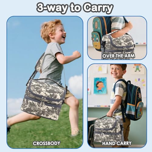 FlowFly Kids Double Decker Cooler Insulated Lunch Bag Large Tote for Boys, Girls, Men, Women, With Adjustable Strap, Digital Camo - color: Digital Camo