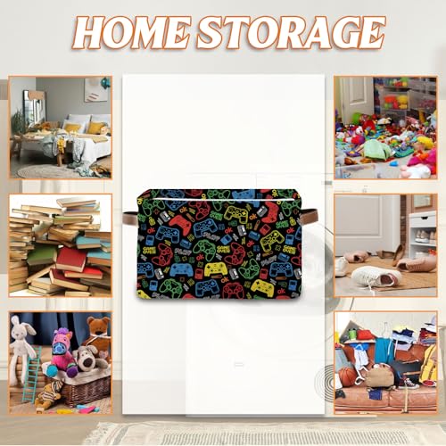 Rectangle Game Storage Basket, 14.9"11"9.4" Collapsible Box Bin with Handles - color: Game-black