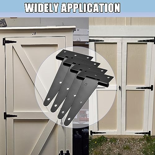 6 Inch Heavy Duty Gate Hinges, 10 Pack T Strap Hinge Shed Storage Gate Barns Tee Hinges with Screws for Wooden Fences, Shed Doors, Outdoor Barns, Black