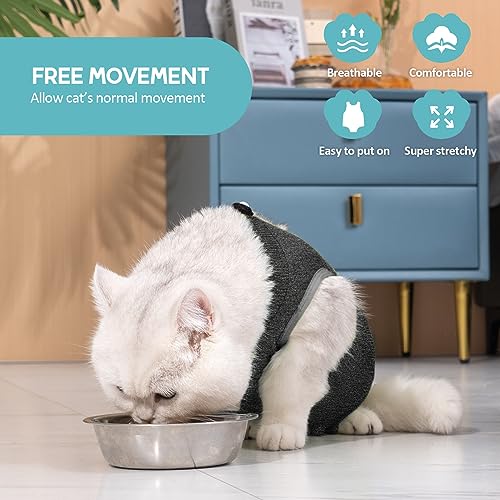 Avont Cat Recovery Suit - Kitten Onesie for Cats After Surgery | Stop Licking, Protects Stitches, M: Neck 9.5"-11"/Chest 13.7"-15.4"/Back 10.4", Soft & Breathable, Hook & Loop, Darkgrey - color: Darkgrey, size: Medium