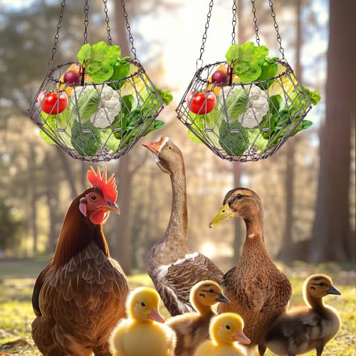 Hanging Chicken Feeder 6.5in, Foldable Poultry Treat Dispenser Ball | Chicken Enrichment Toys With 17in Hanging Chain, Poultry Feeding Equipment Rat Proof for Chicken/ Hens/ Duck/ Rabbits Coop - size: 2 Pack