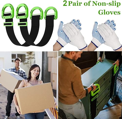 Moving Straps,2 Pack 1-Person Adjustable Handle Moving Lifting Strap for Moving Furniture, Appliances, Objest Up to 600lbs | 2 Pack 1-Person 2 Mover Lifting Strap for Moving Furniture, Appliances, Objest Up to 600lbs - color: Green-1Person Straps