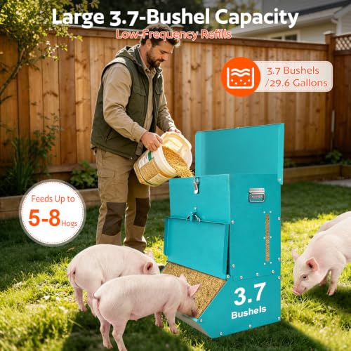 2 Door Pig Feeder, Hog Feeder, Metal Piglet Feeder Suitable | Heavy Duty Galvanized Steel Livestock Feeder, Pig Trough Feeder for Pig Farms, Agricultural Operations & Pig Pens - size: 3.7 Bushel