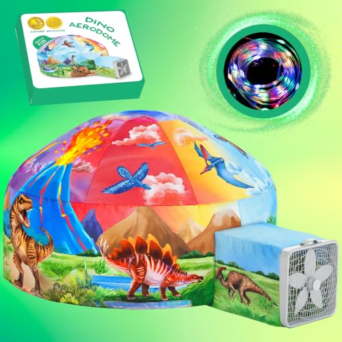 W&O Dinosaur Inflatable Fort with LED Lights - Fan Not Included | Dino Aerodome with LED Lights, Fan-Powered Design, Easy Entry/Exit & Dinosaur Adventure Play. Great Gift, Ages 3-12 - color: Dino Aerodome