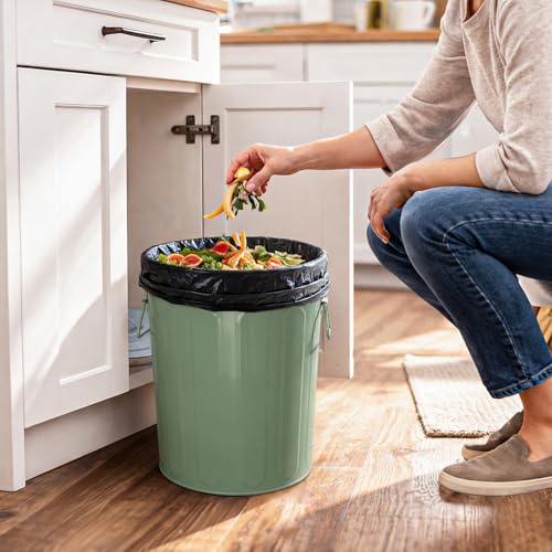 Plexon 5 Gallon Small Metal Trash Can with Lid Outdoor Galvanized Steel Bucket with Lid 5 Gal Storage Can for Dog Food Bird Seed Storage Container, Green - color: Green