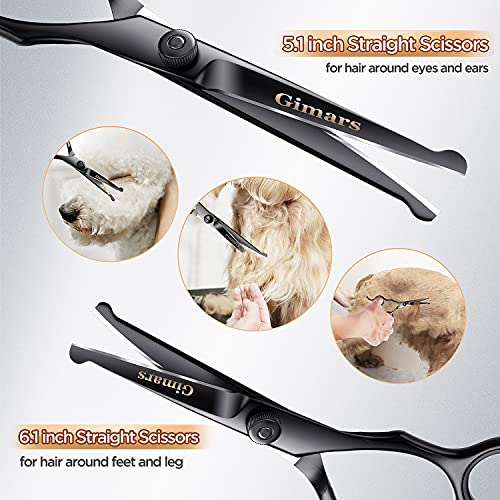 Gimars 7inch Professional 4CR Stainless Steel 6 in 1 Grooming Scissors for Dogs with Safety Round Tip, Heavy Duty Titanium Coated Pet Grooming Scissor for Dogs, Cats and Other Animals - style: 7inch Round Tip 6 in 1 Professional